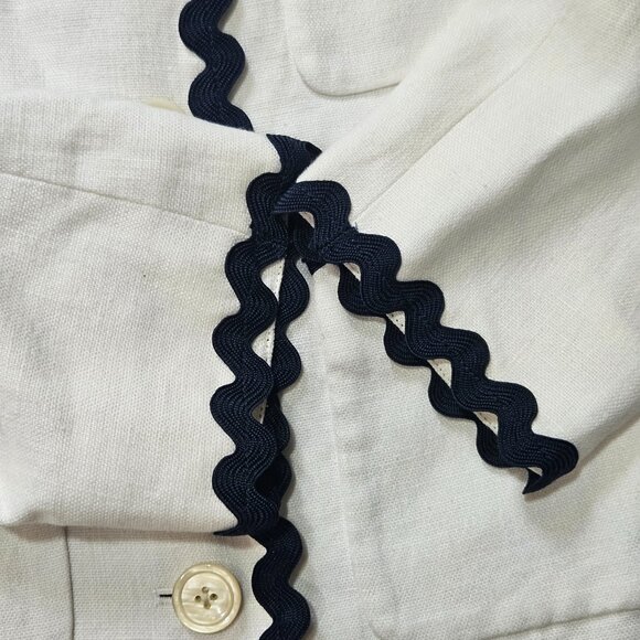J. Crew Linen Lady Blazer Jacket White w Navy Rickrack Trim SZ 6 - Picture 4 of 13